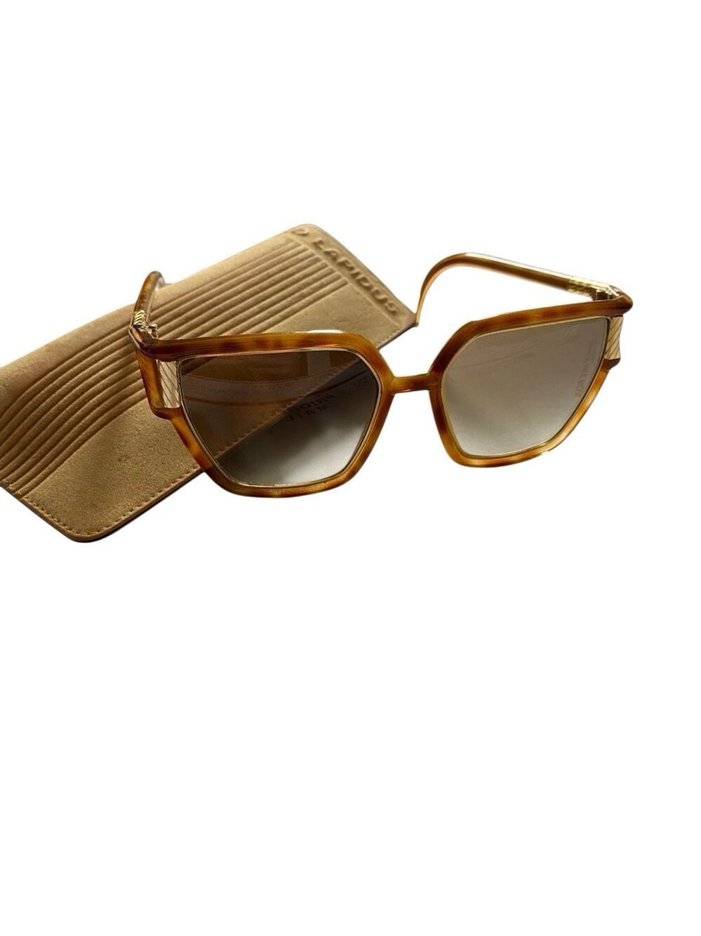 Vtg 70s Ted Lapidus Oversized Tortoise Sunglasses Paris France With Case Hippie